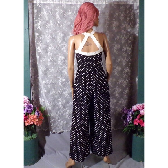 Cache Vintage 90s Jumpsuit 1990s Black & White Polka Dot Wide Leg Size Small - Picture 4 of 6